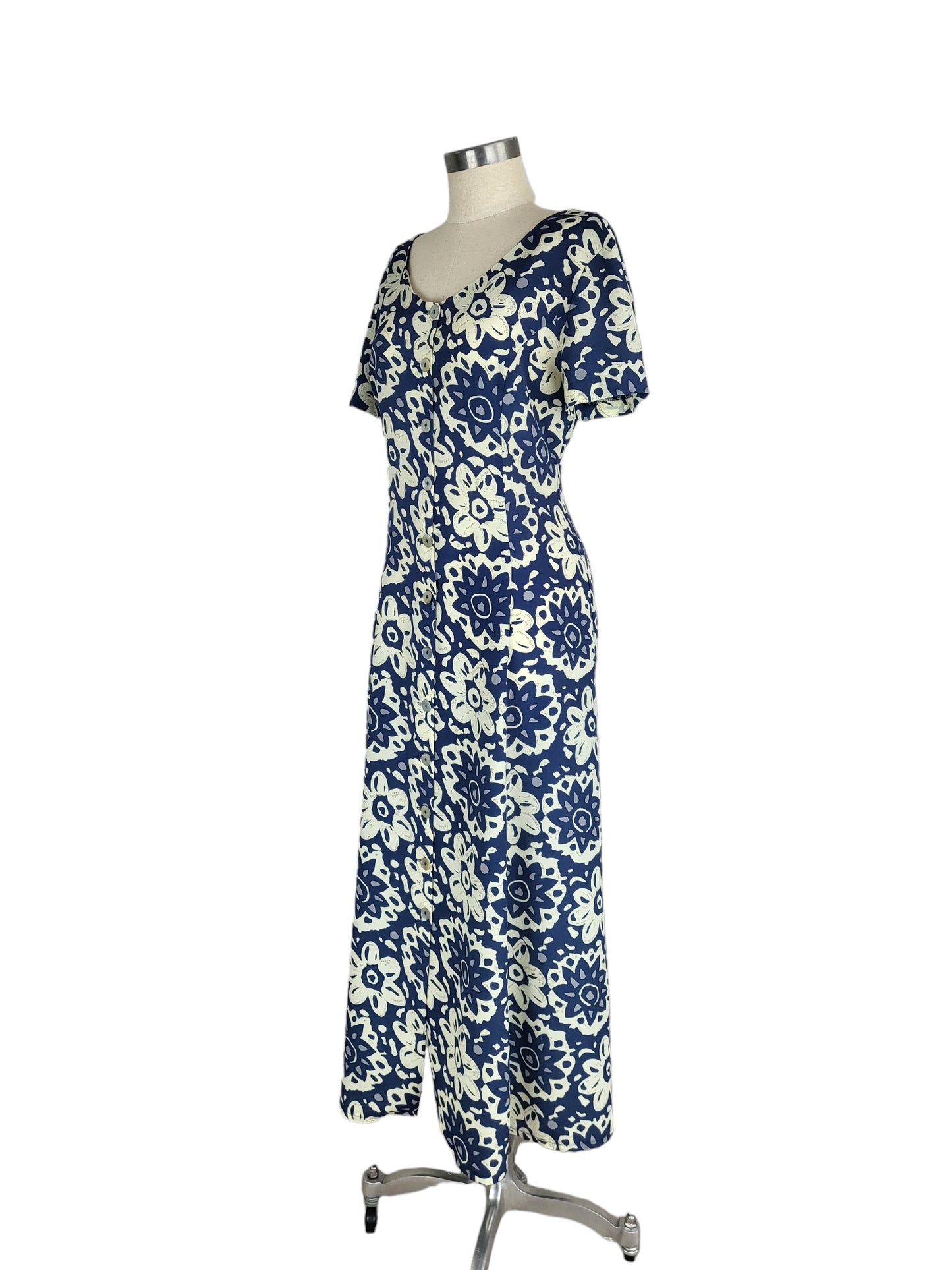 Vintage Button front Print Maxi Dress with Tie back waist | Size 10