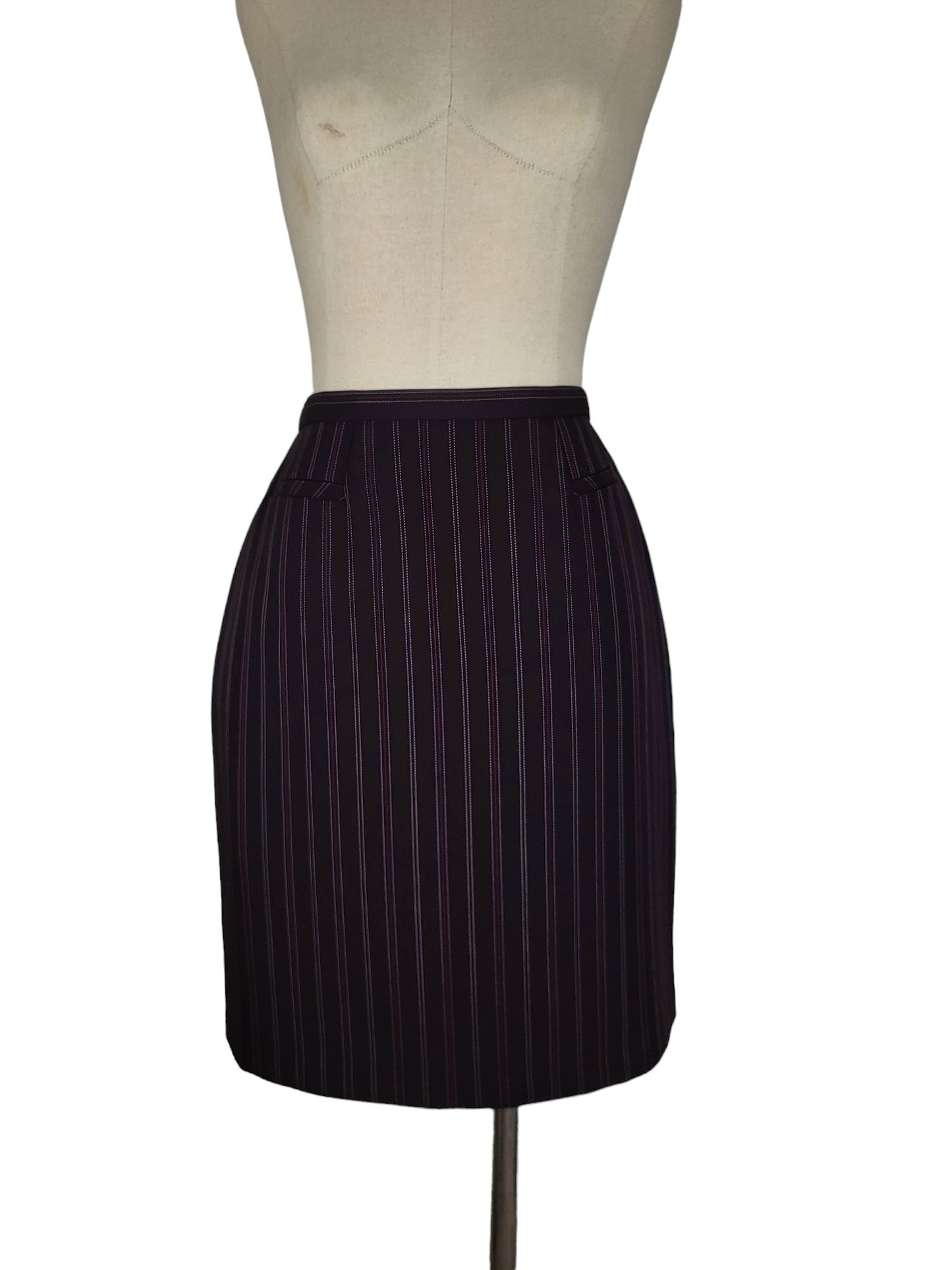 Katies - Maroon Pinstripe Mini Skirt | Size 10