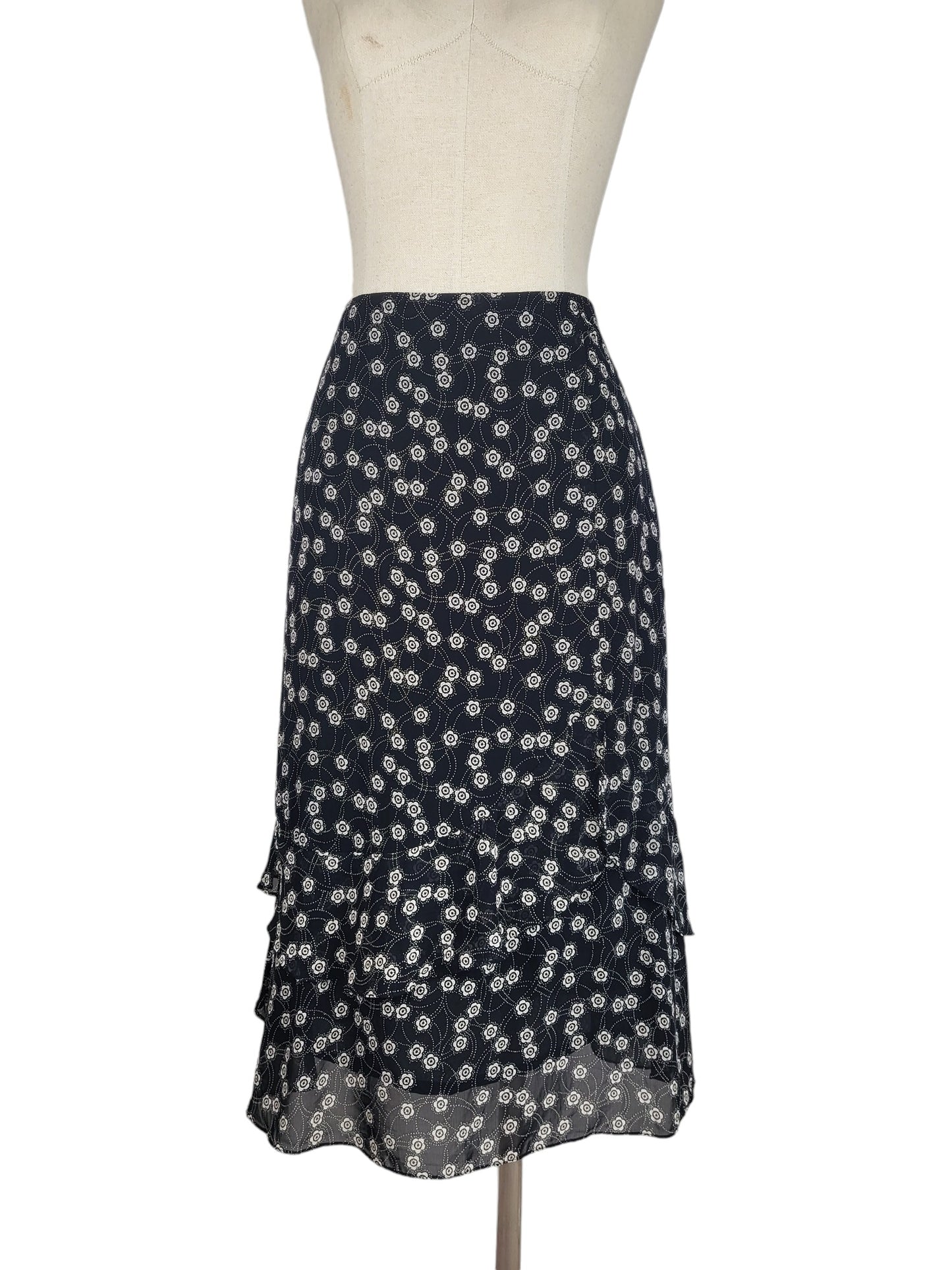 Perri Cutten - Floral Ruffle Midi Skirt | Size 12