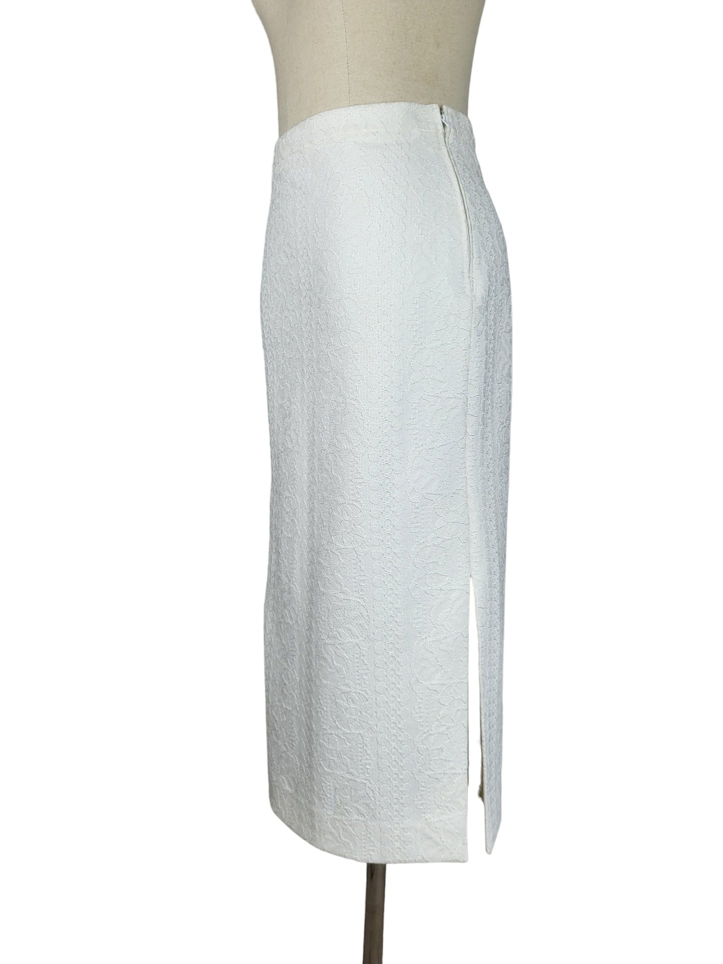 Scanlan Theodore White Lace Silk Lined Pencil Skirt | Size 10