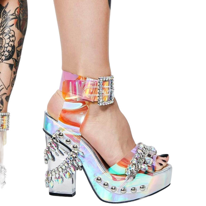 Rhinestone Holographic Platform Heel | Size 7