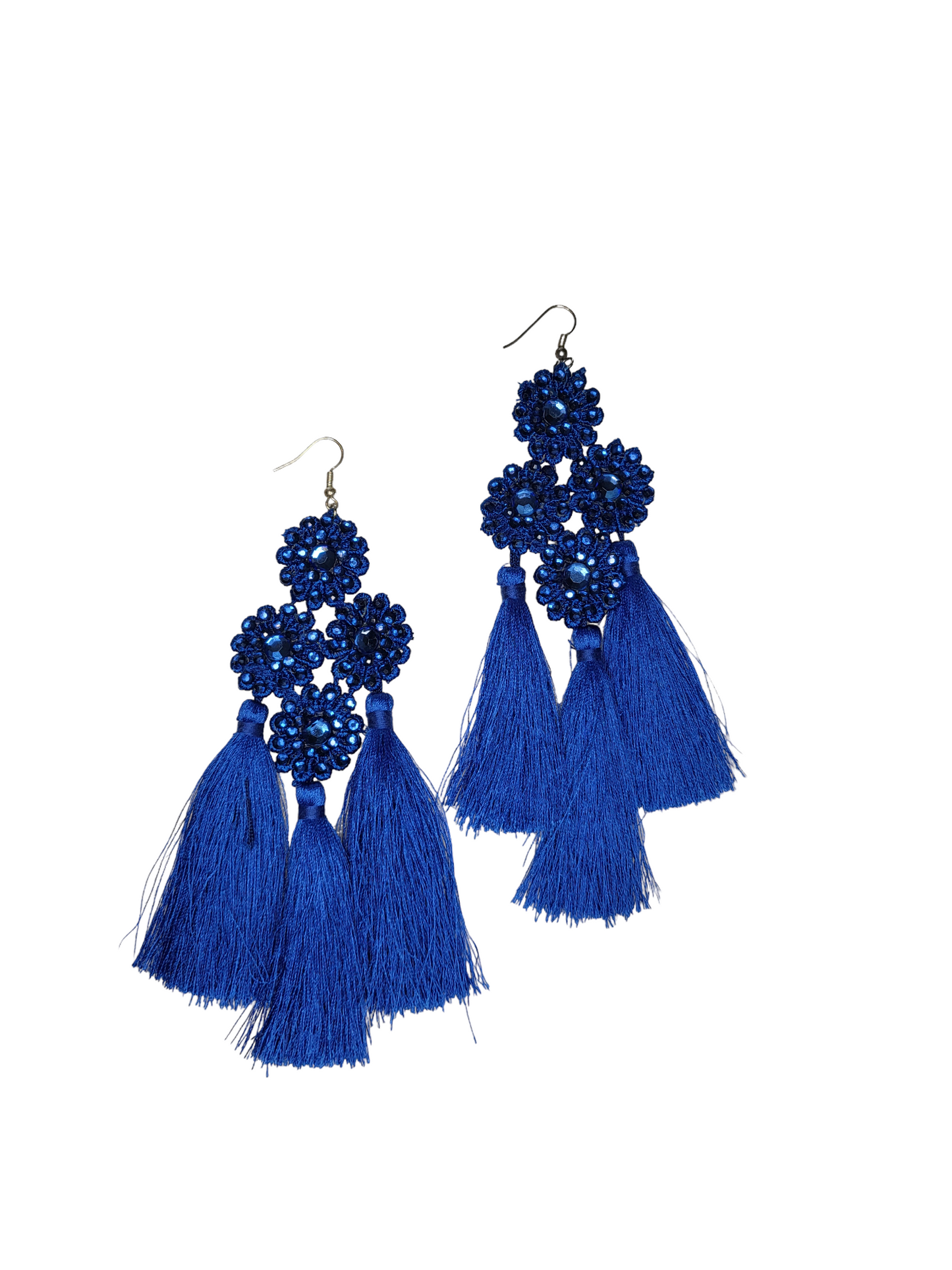 Blue Tassel Statement Earring