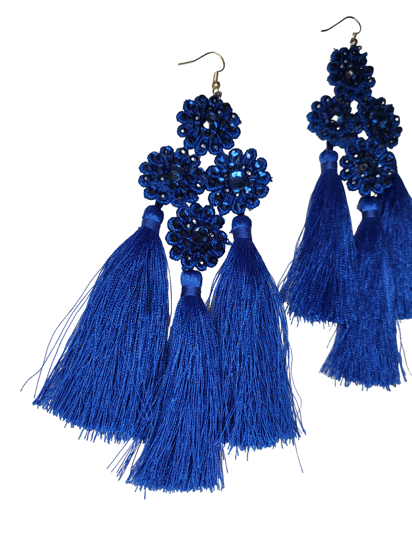 Blue Tassel Statement Earring