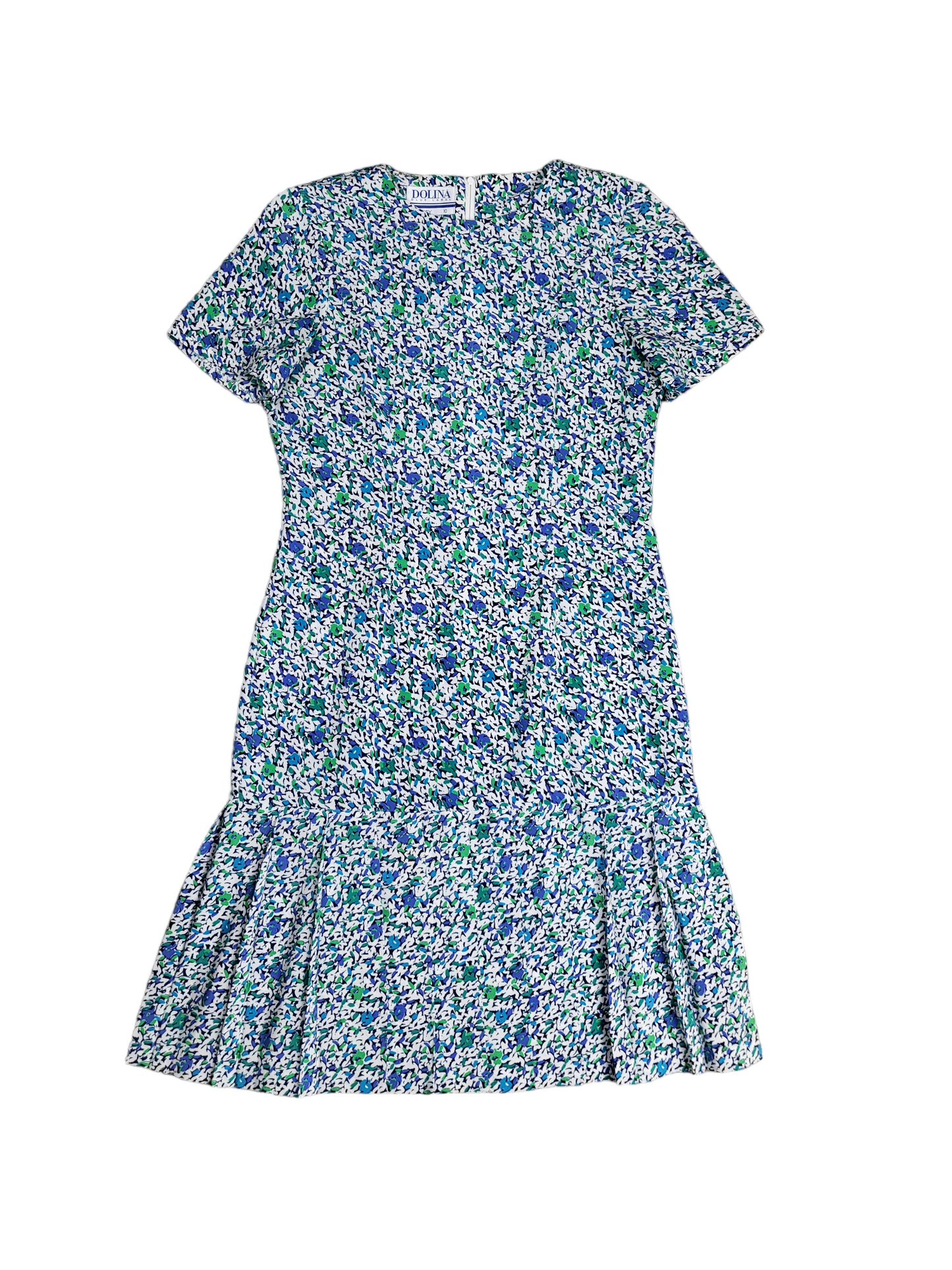 Vintage Green and Blue Pleated Hem Dress | Size 10