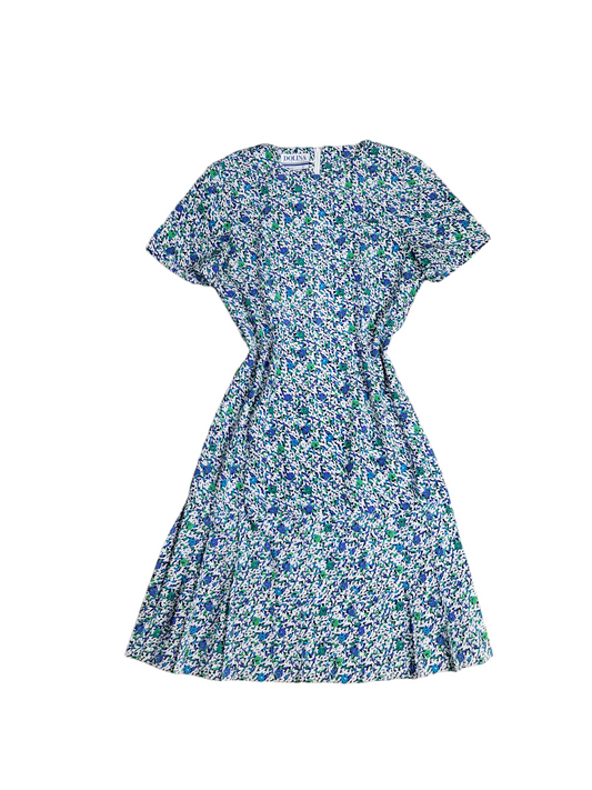 Vintage Green and Blue Pleated Hem Dress | Size 10