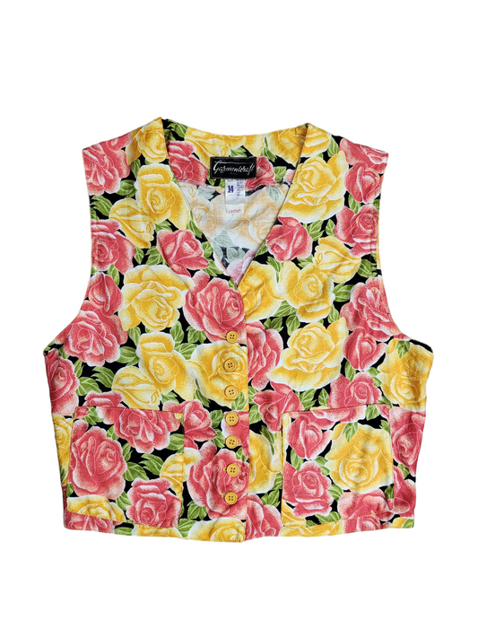 Vintage Bright Floral Vest | Size 14