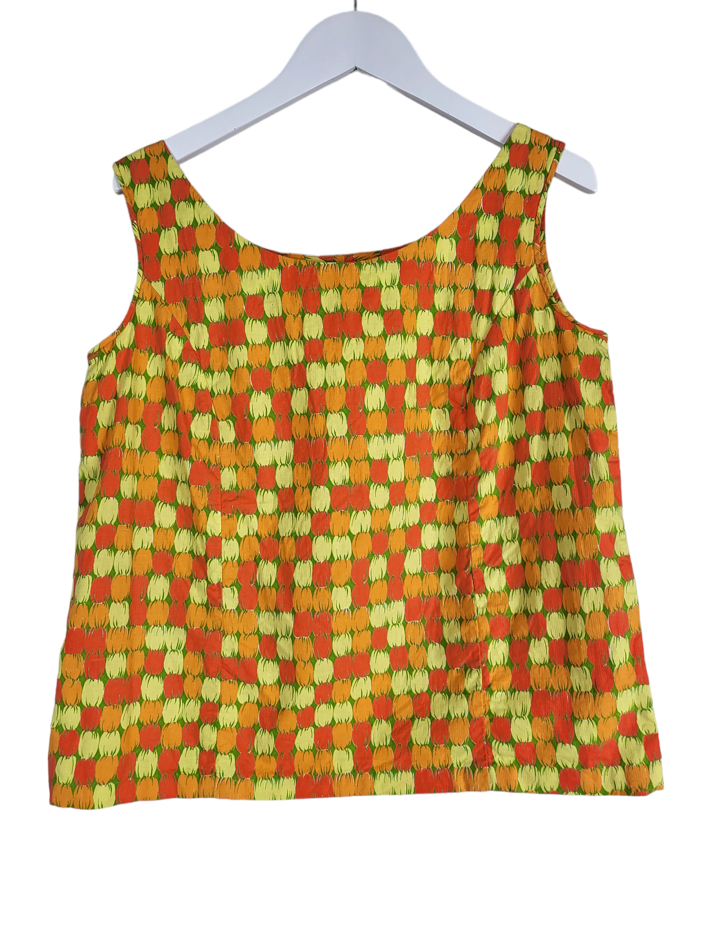 Vintage Vibrant Orange and Yellow Scoop neck top | Size Large