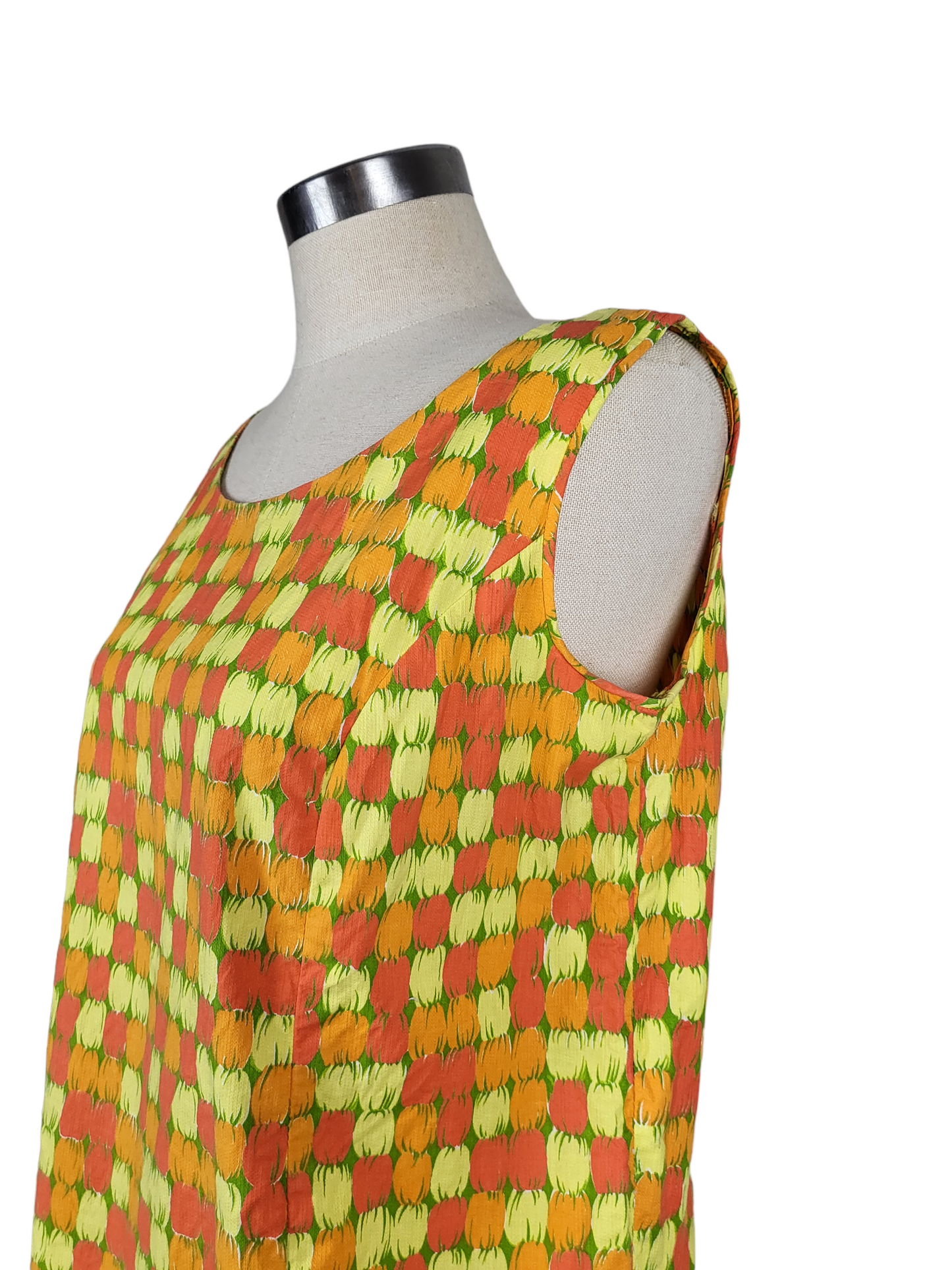 Vintage Vibrant Orange and Yellow Scoop neck top | Size Large