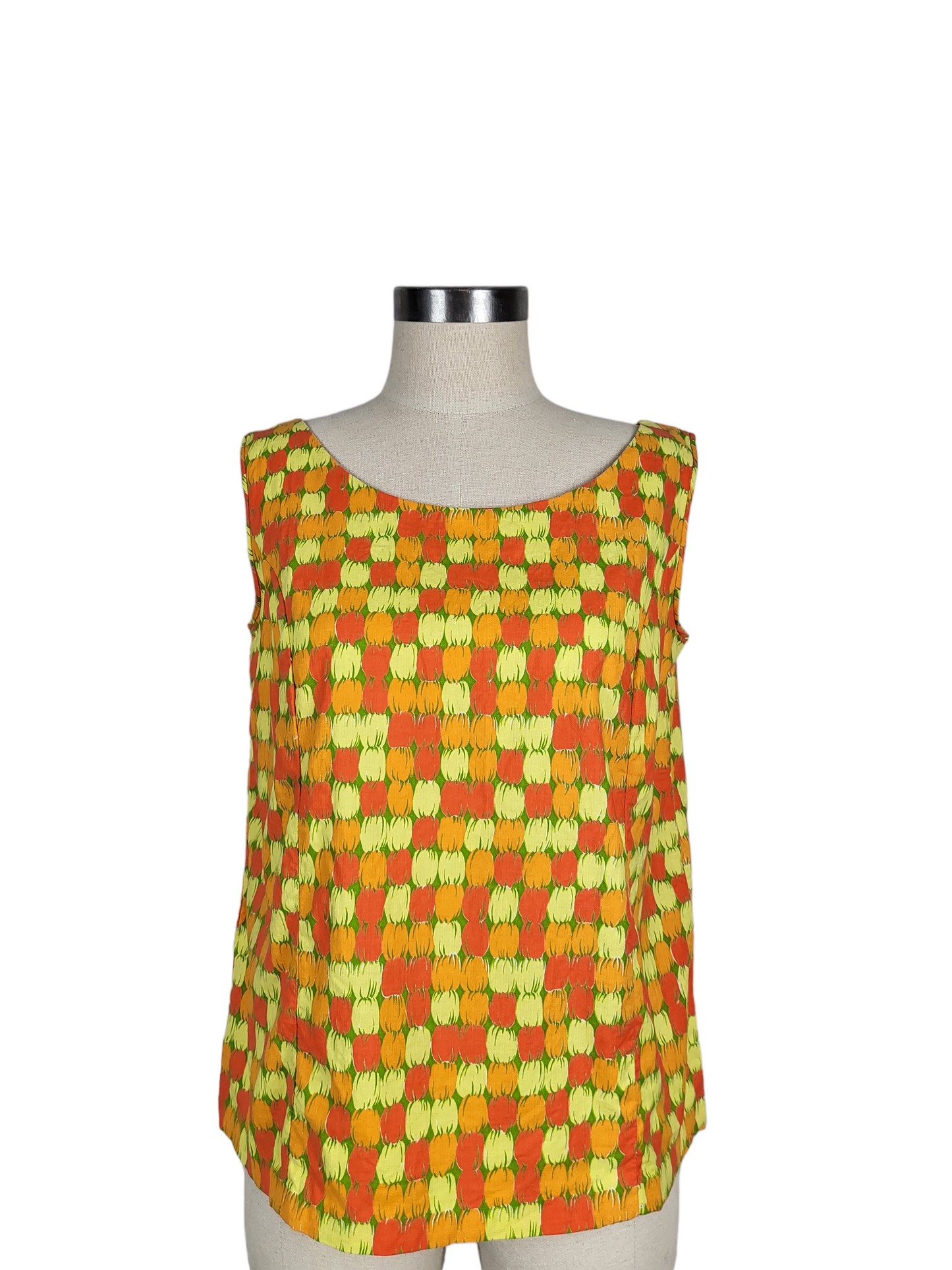 Vintage Vibrant Orange and Yellow Scoop neck top | Size Large