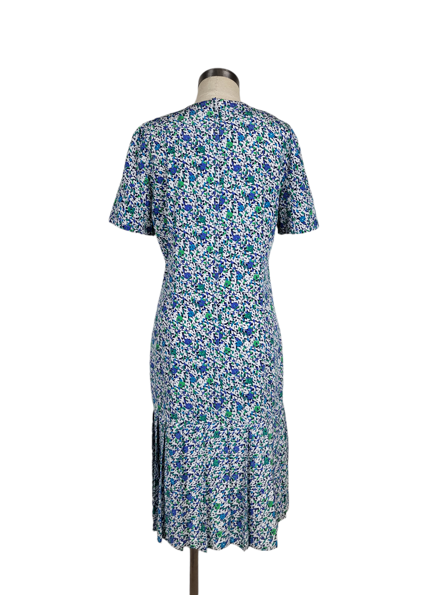 Vintage Green and Blue Pleated Hem Dress | Size 10