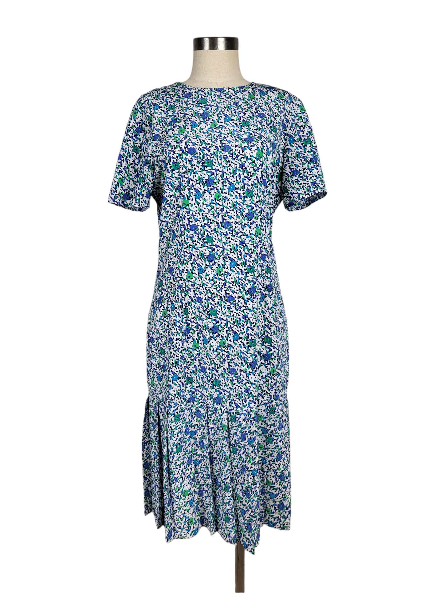 Vintage Green and Blue Pleated Hem Dress | Size 10