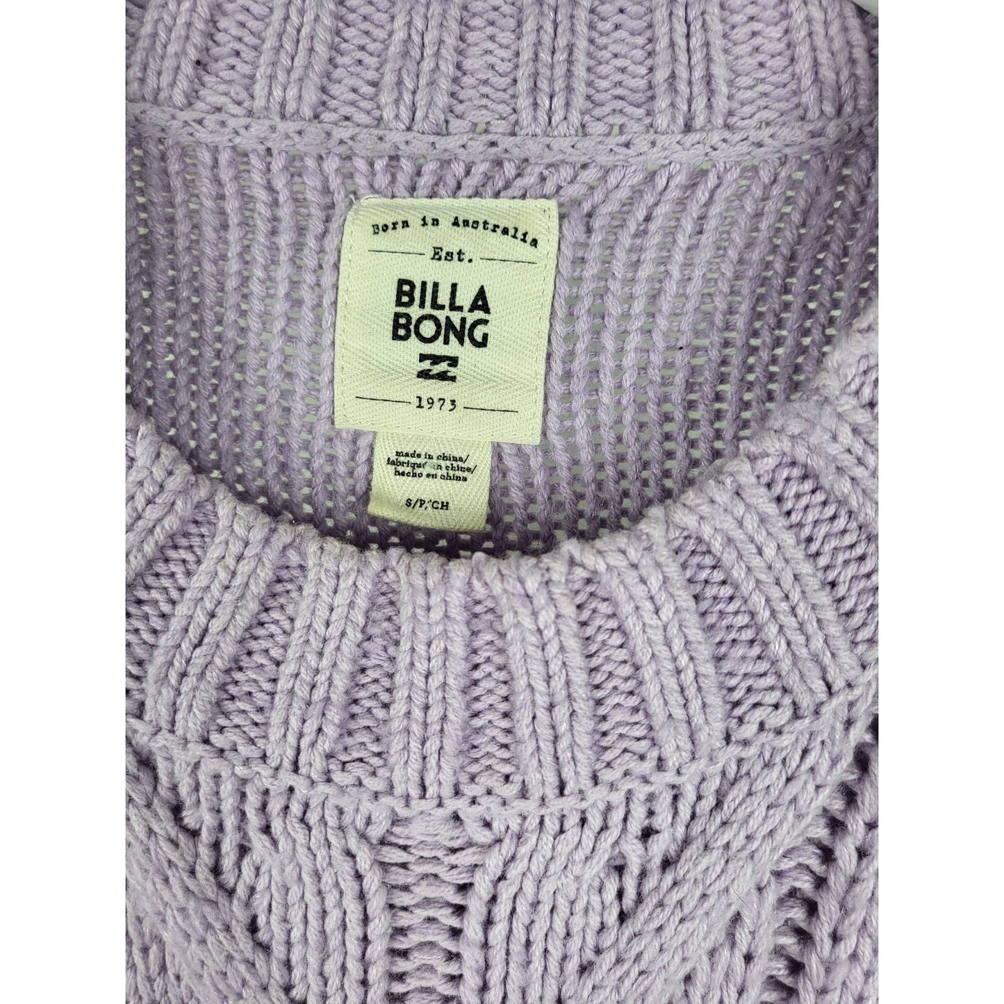 Billabong Cable Knit Lavender Jumper | Size Small