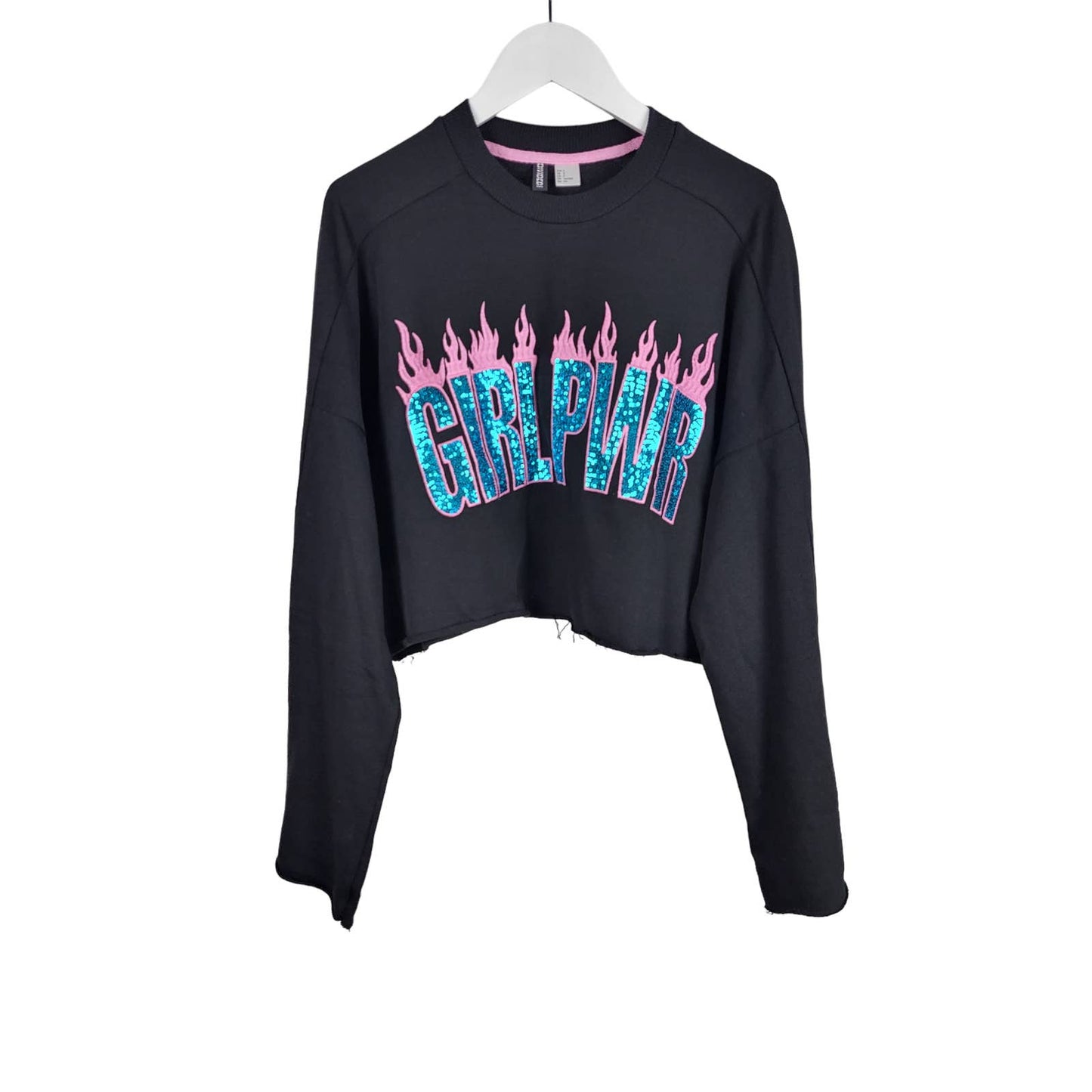 Girl Power Sequin Flame Crew Neck Jumper | Size Small