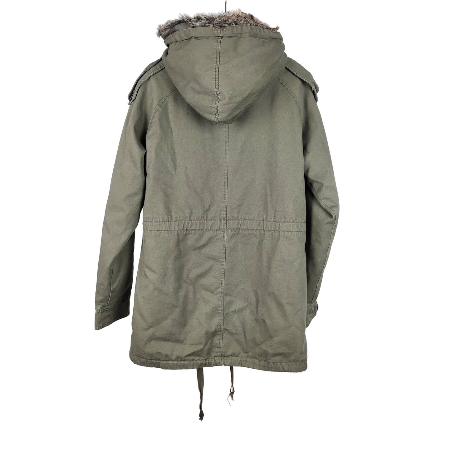 Khaki Jacket with removable Fur Lining and hood | Size XS