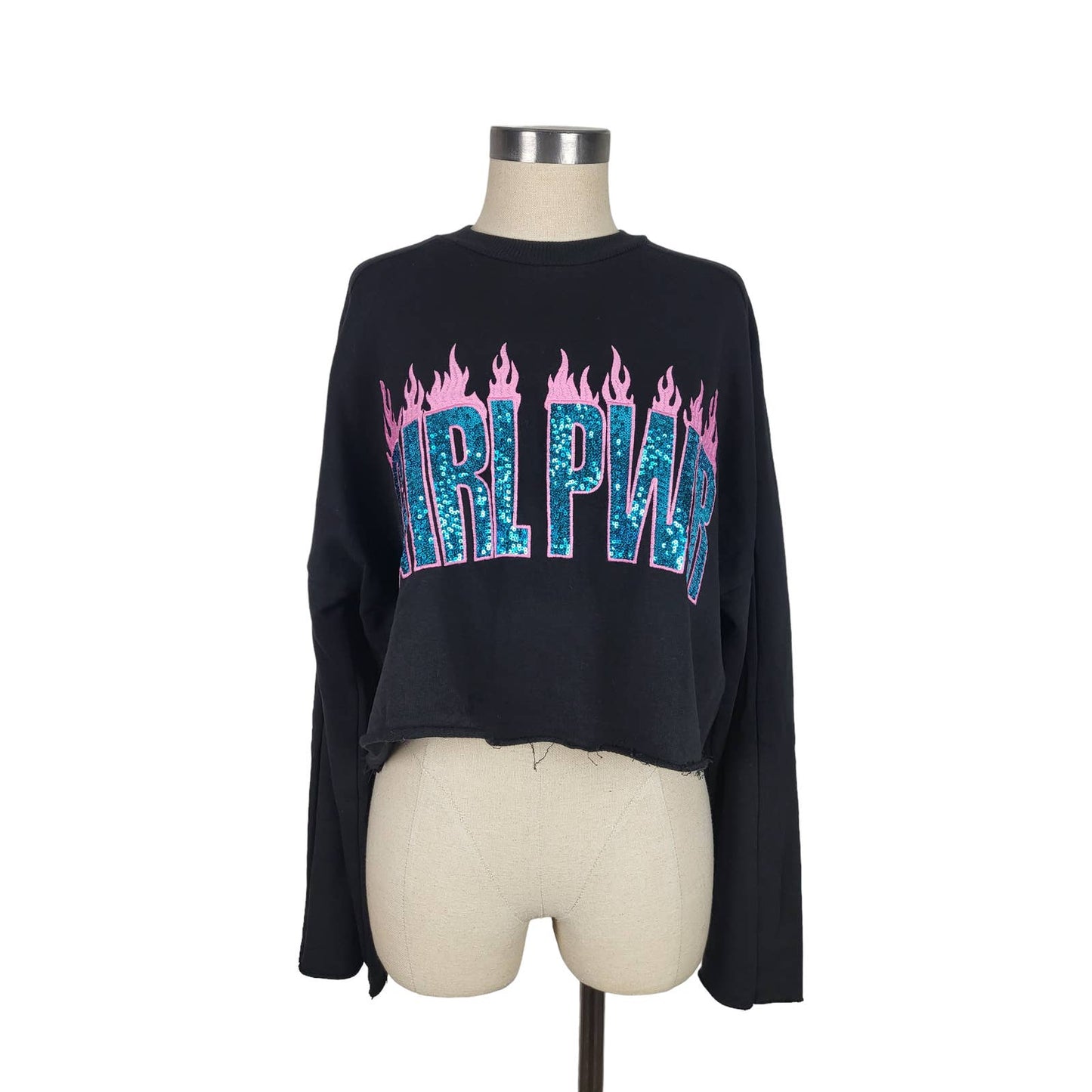 Girl Power Sequin Flame Crew Neck Jumper | Size Small