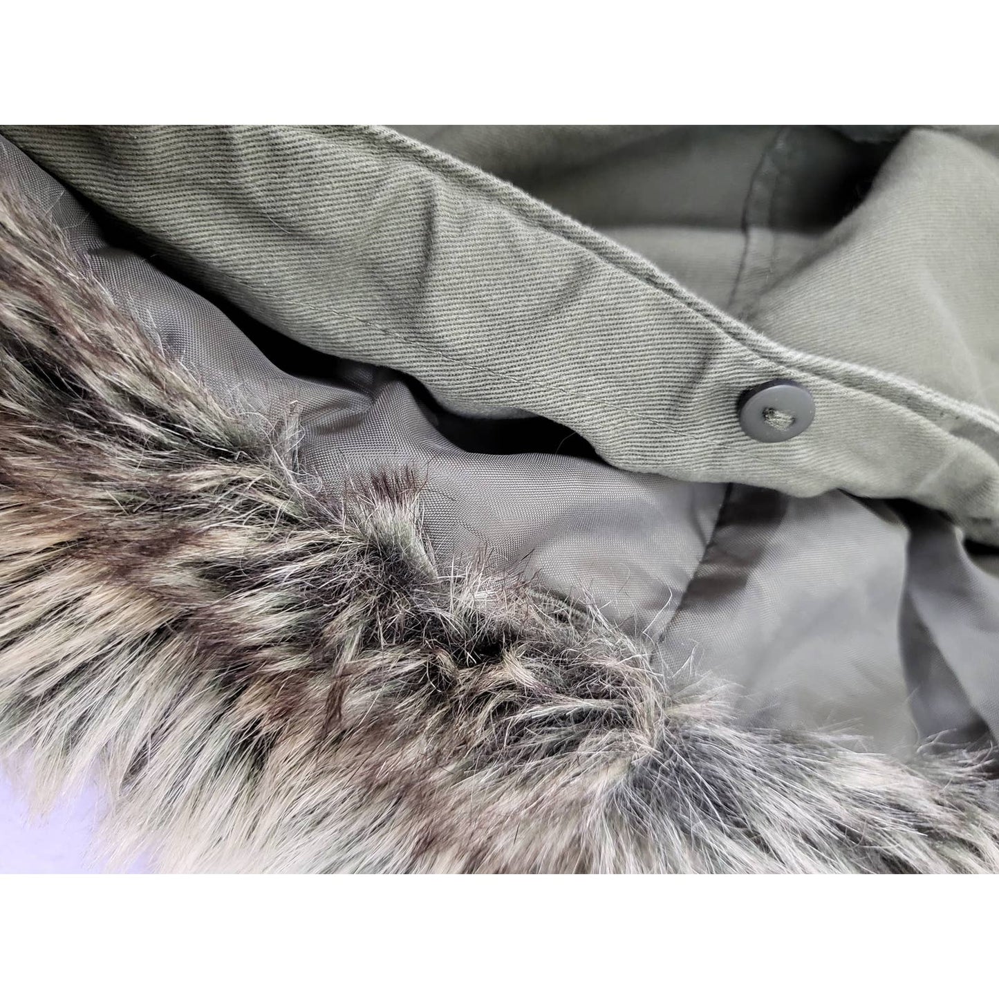 Khaki Jacket with removable Fur Lining and hood | Size XS