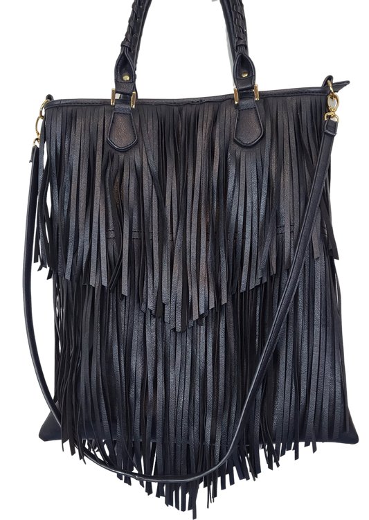 Black Fringe Handbag, front