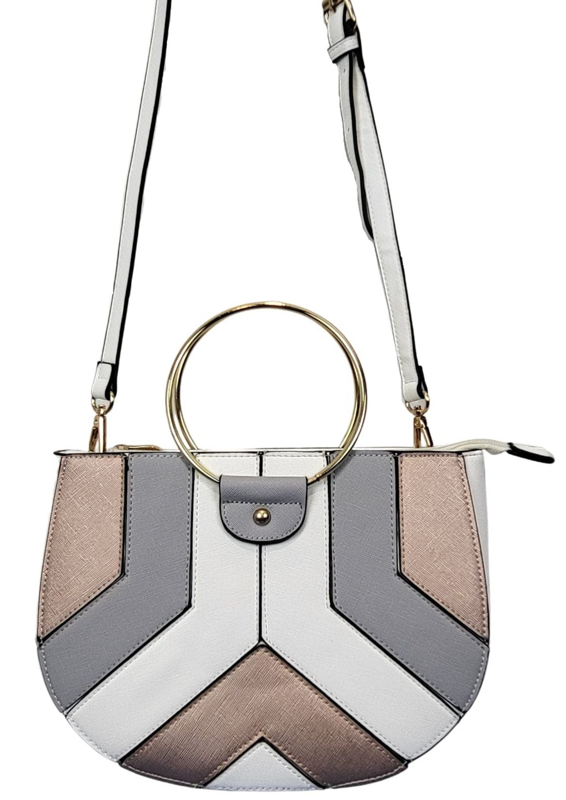 Chevron Pattern Handbag With Gold Hardware. Front View