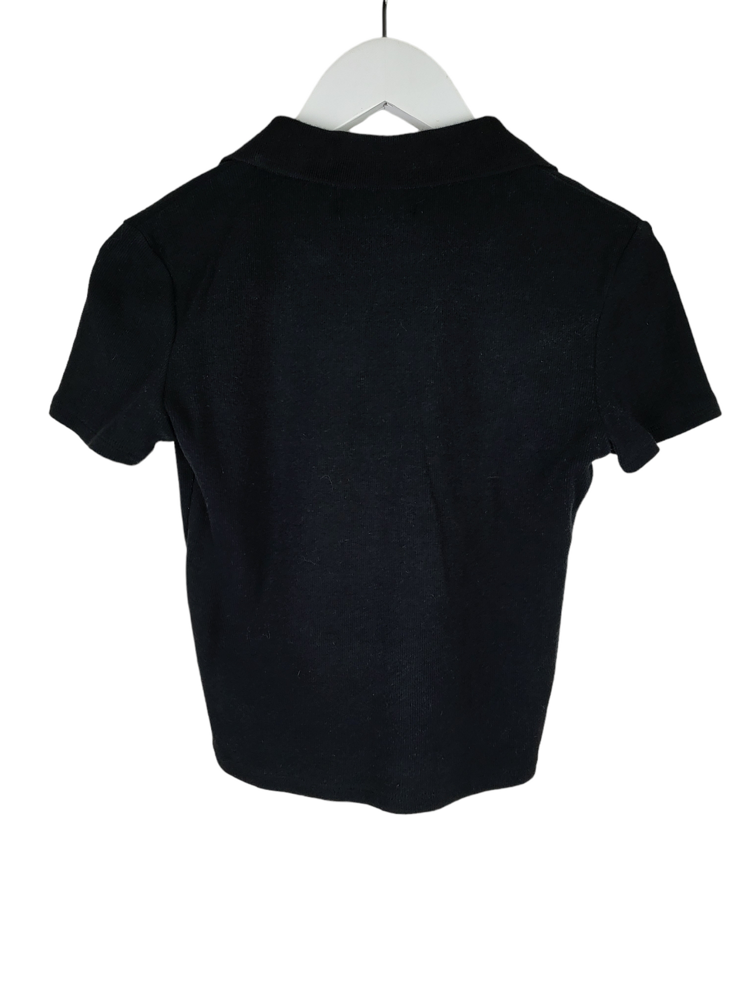 Black Button up Crop Tee, back hanging