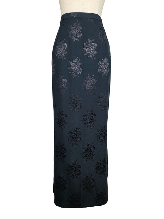 Black Floral Shimmer Maxi Skirt | Size 14