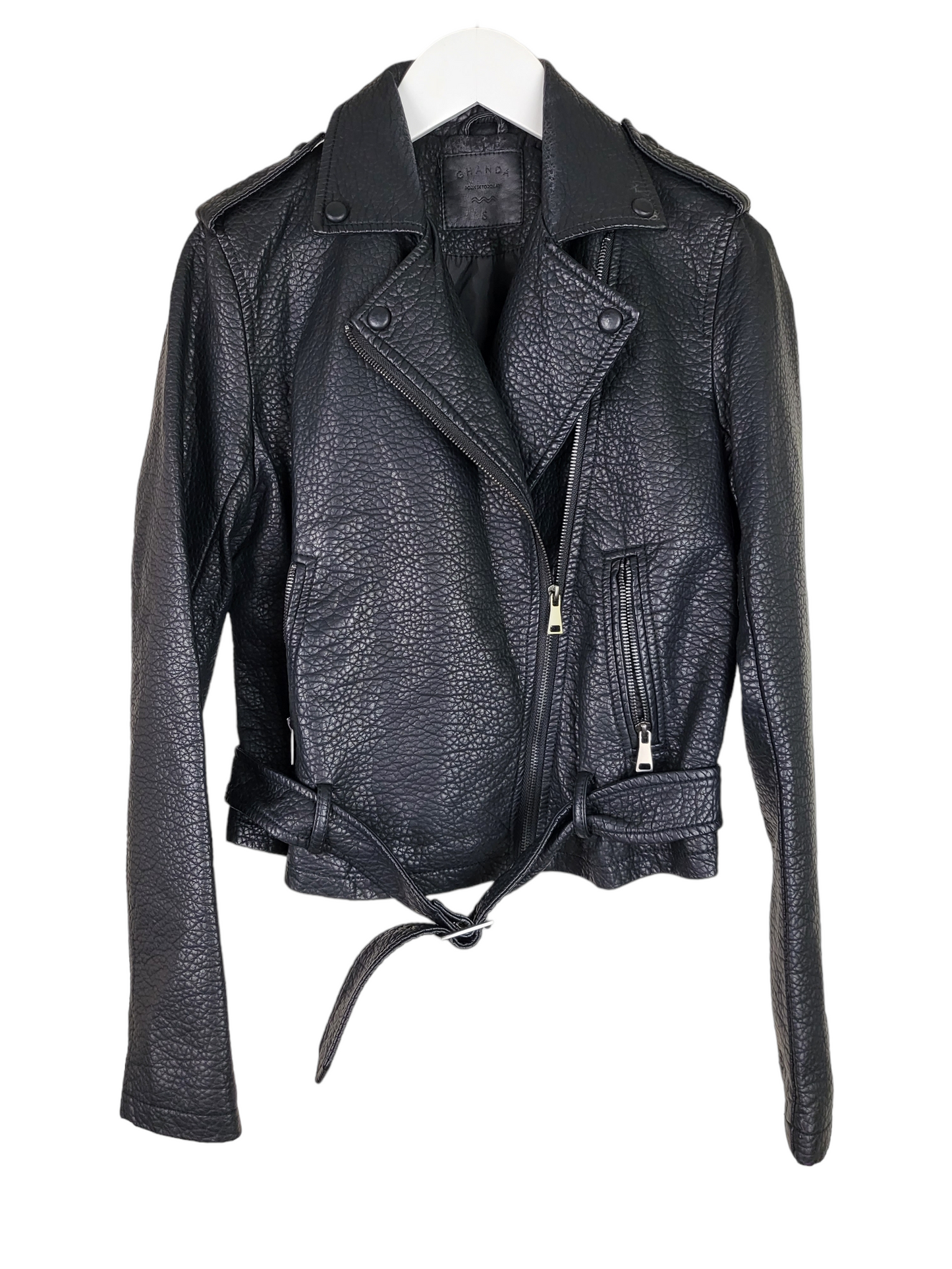 Black Moto Jacket, front buckled