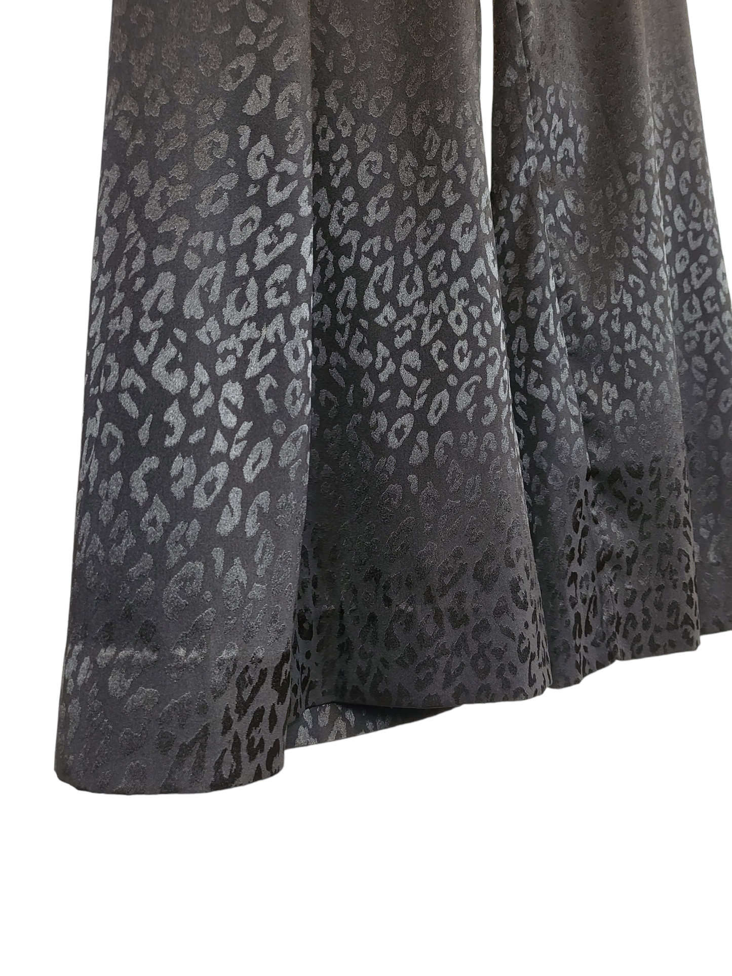 Black Satin Leopard Wide Leg Pant, hem view