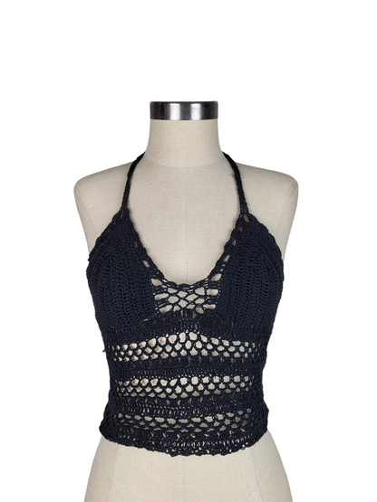 Crochet Lace Back Halter Top, front