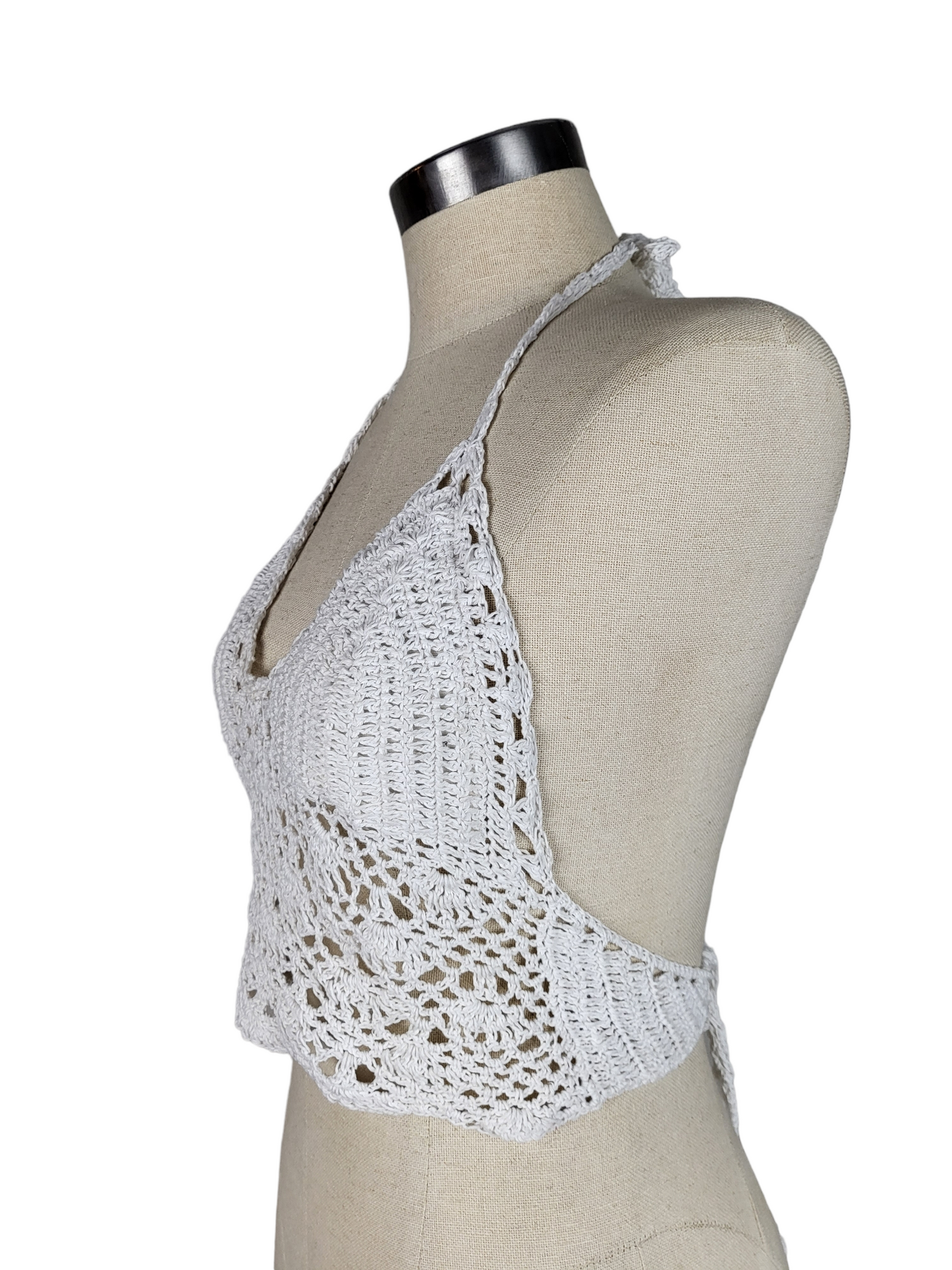 Crochet Tie Back Halter Top, side front