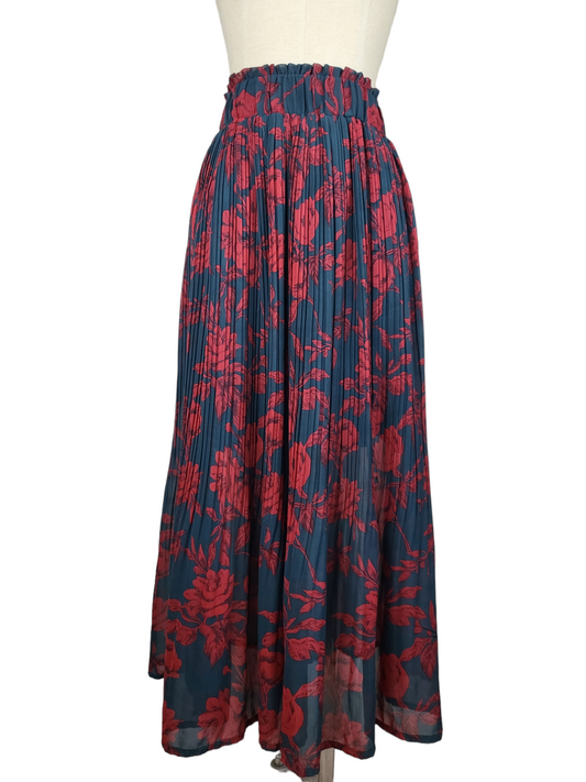 Elastic Waist Pleated Floral Skirt | Size 12