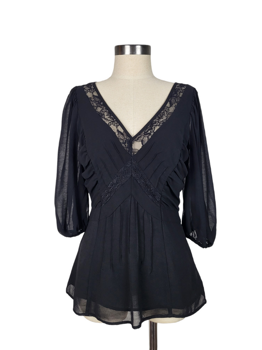 Fitted Blouse with Lace Detail, front