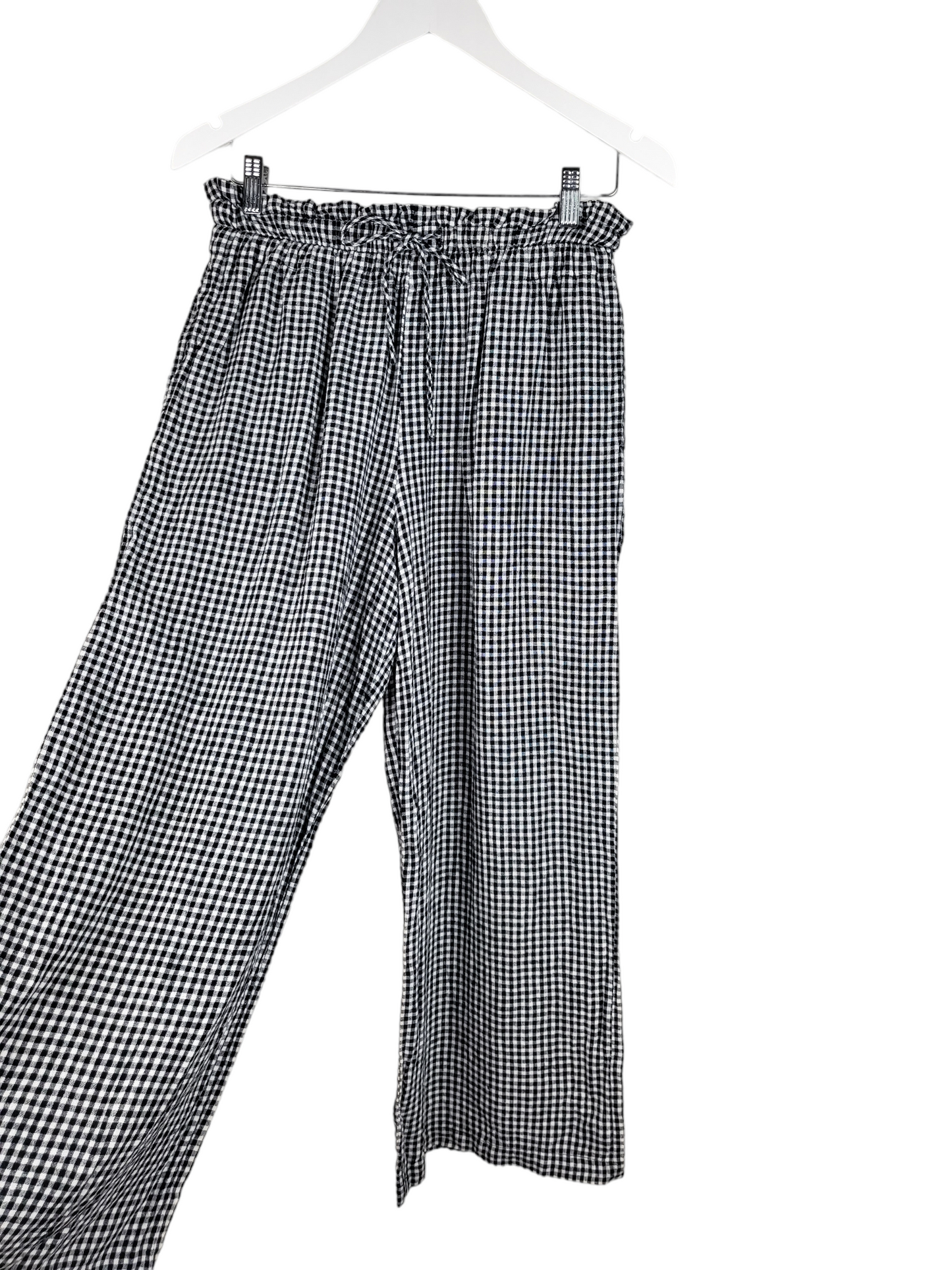 Gingham Elastic Wide Leg Pant, front side