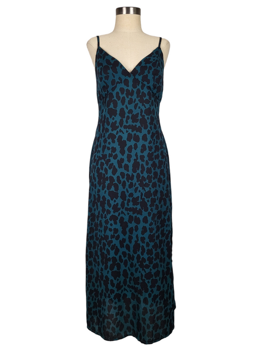 Green Leopard Backless Maxi Dress, front view