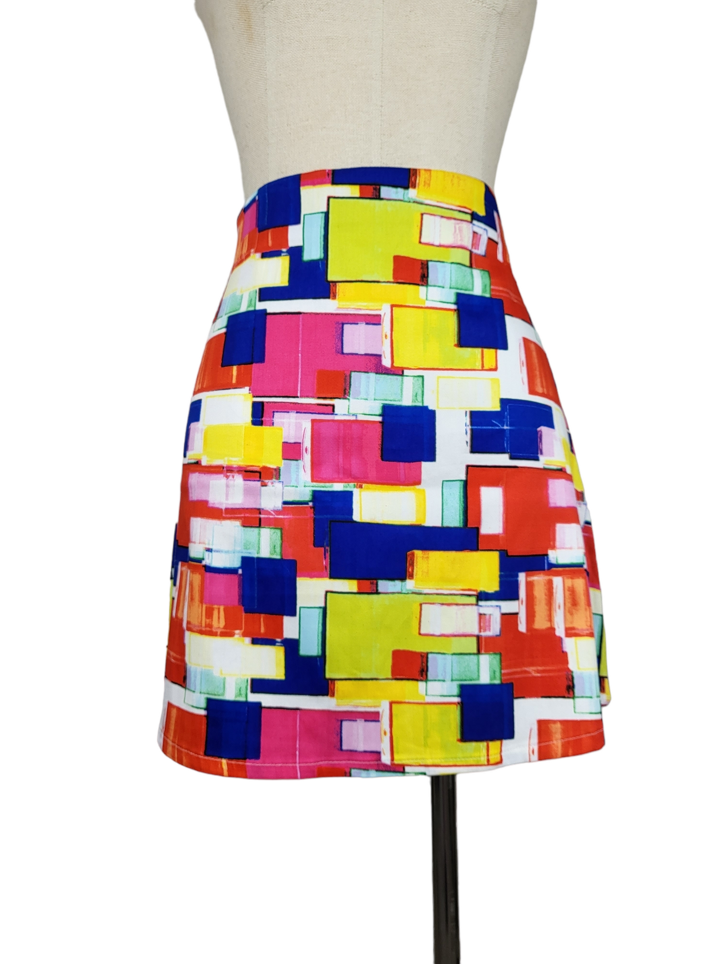 Handmade Bright Geometric Mini Skirt, front