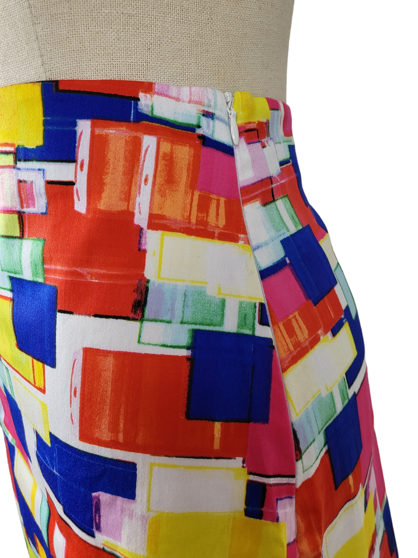 Handmade Bright Geometric Mini Skirt, side zipper