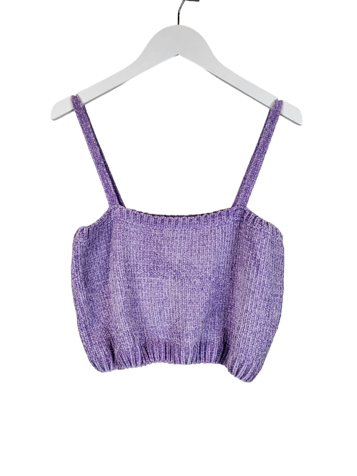 Lavender Knit crop, front hanging