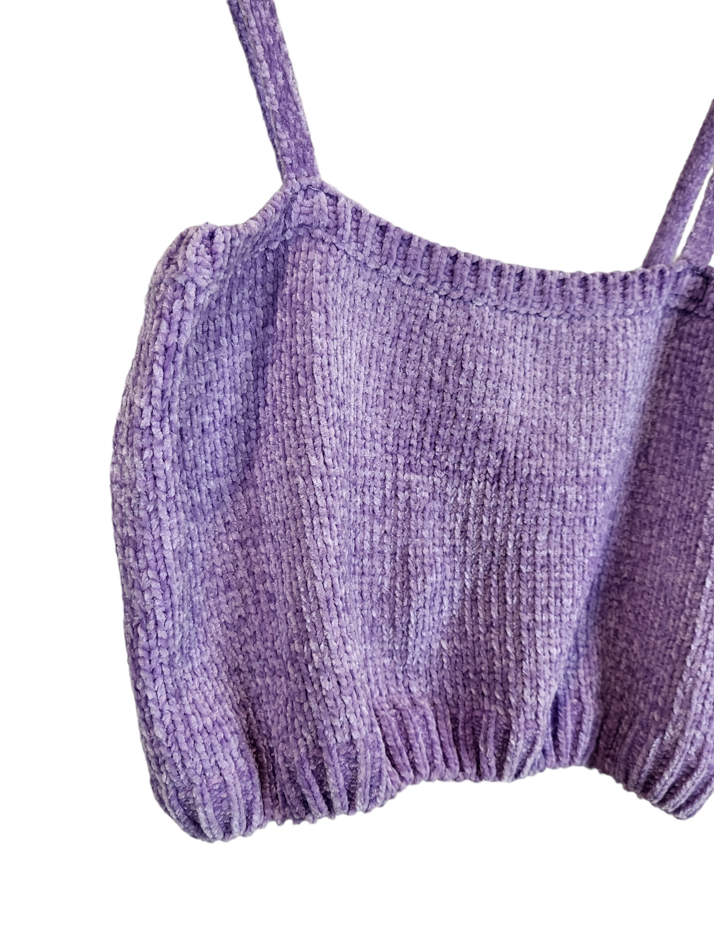 Lavender Knit crop, side front hanging