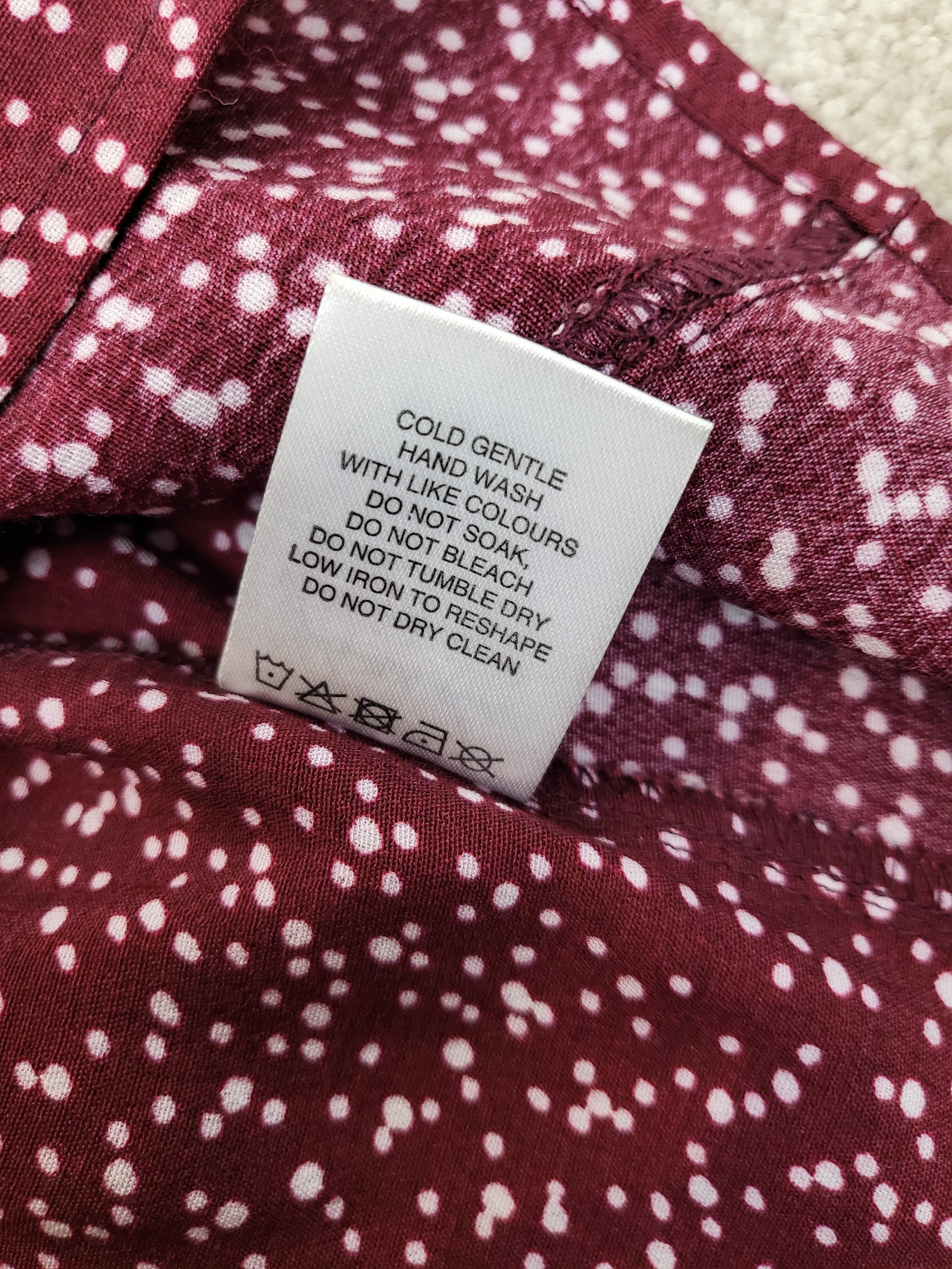 Maroon Spot Tie Crop, care instructions