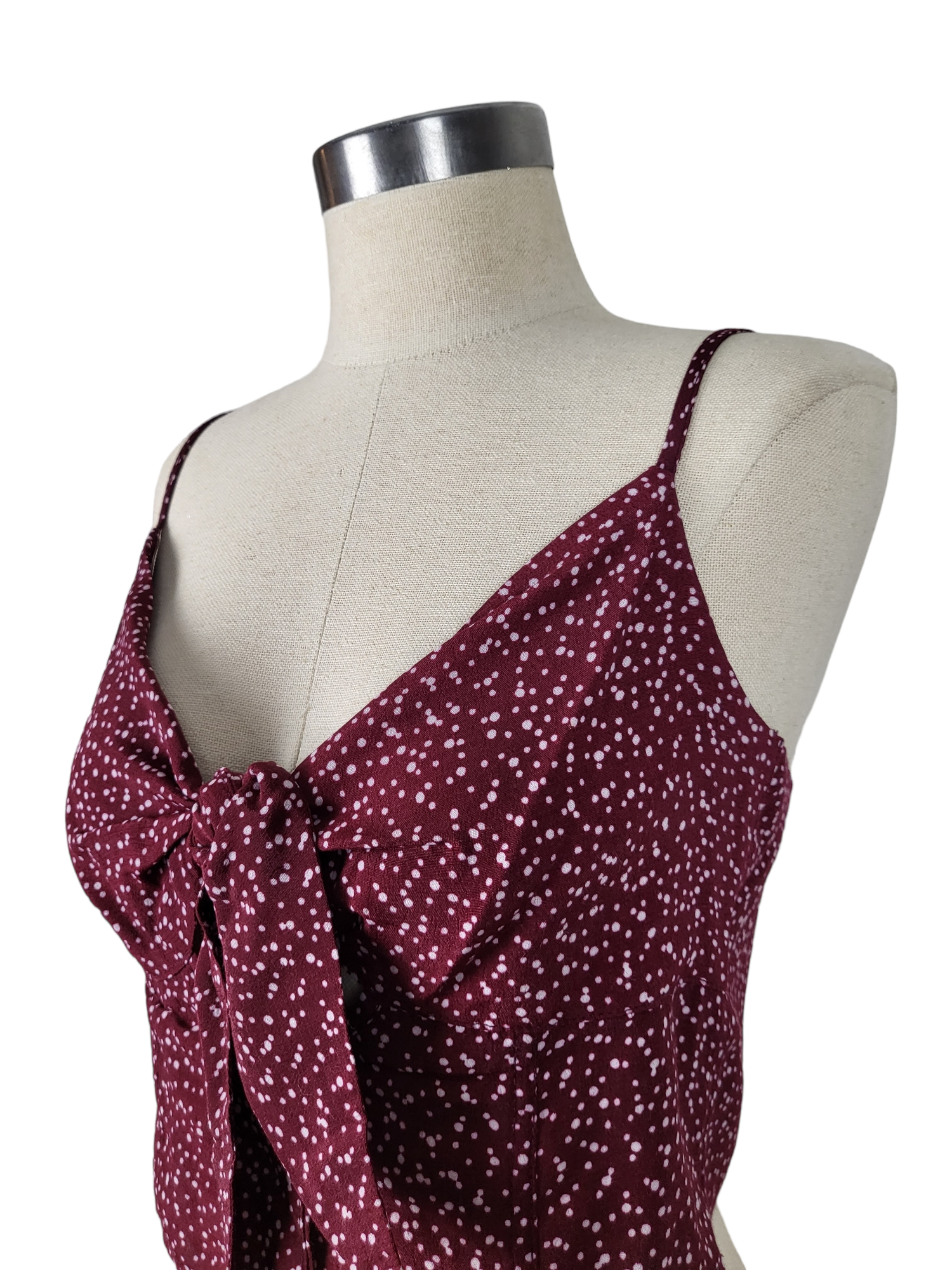 Maroon Spot Tie Crop, side front