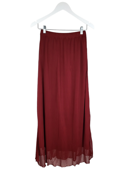 Mesh Overlay Maxi Skirt, front hanging