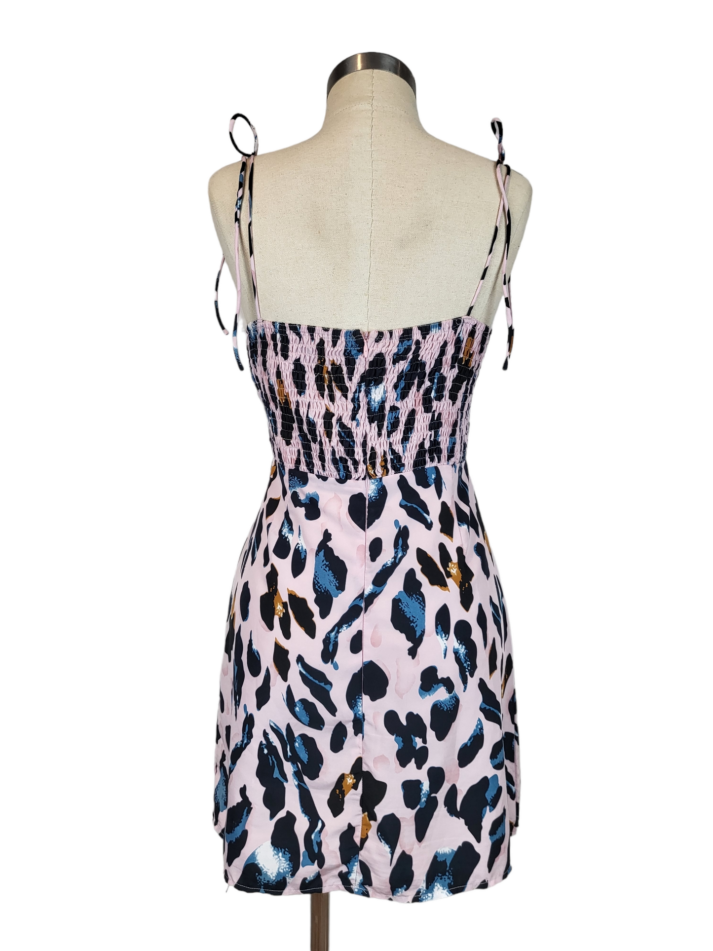 Multi Leopard Mini Dress with Tie Straps, back