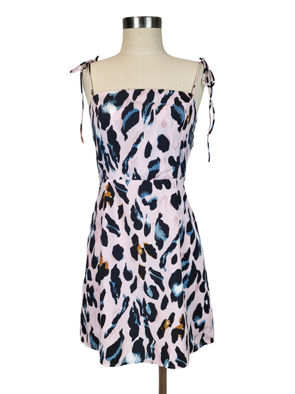 Multi Leopard Mini Dress with Tie Straps, front