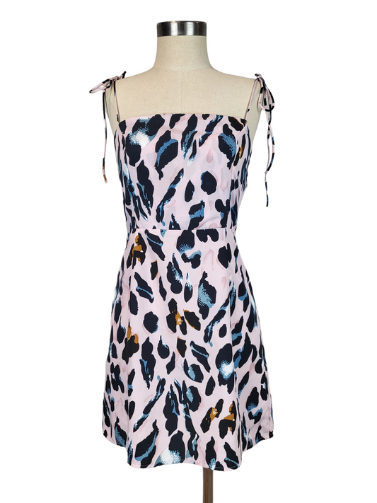 Multi Leopard Mini Dress with Tie Straps, front