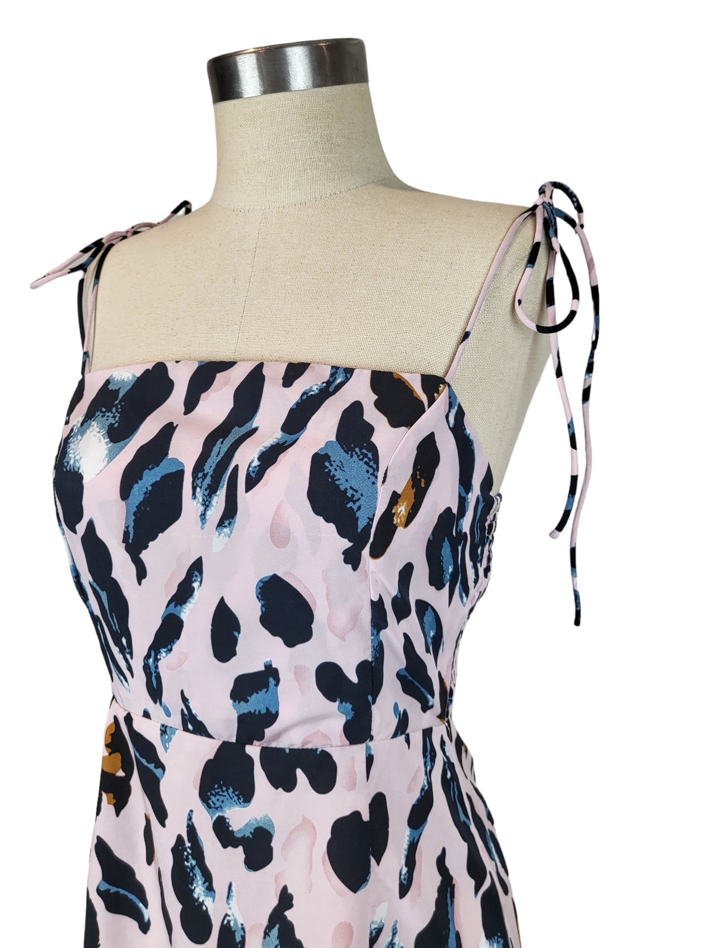 Multi Leopard Mini Dress with Tie Straps, side front