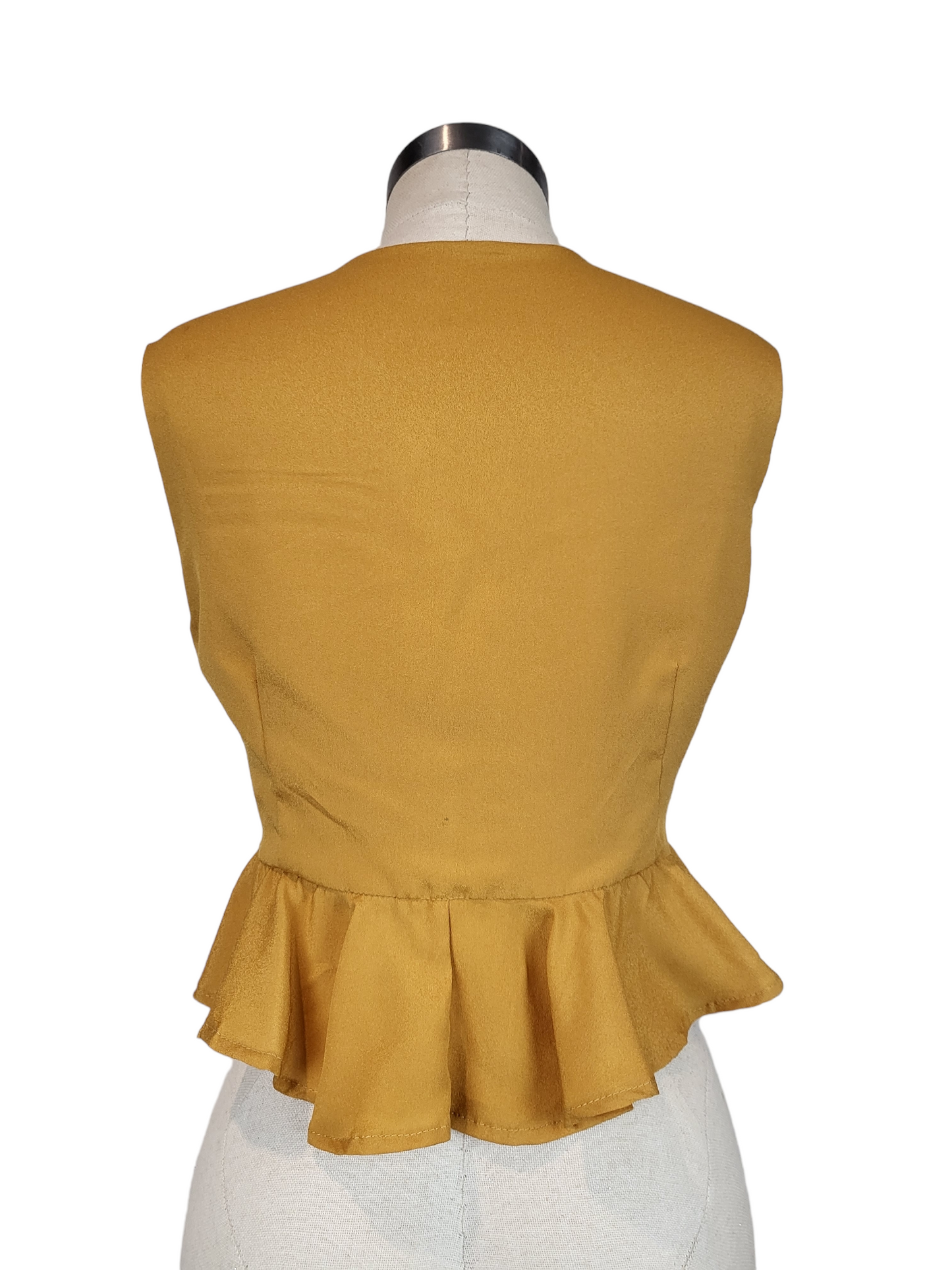 Mustard Sleeveless Ruffle Crop Top | Size Small