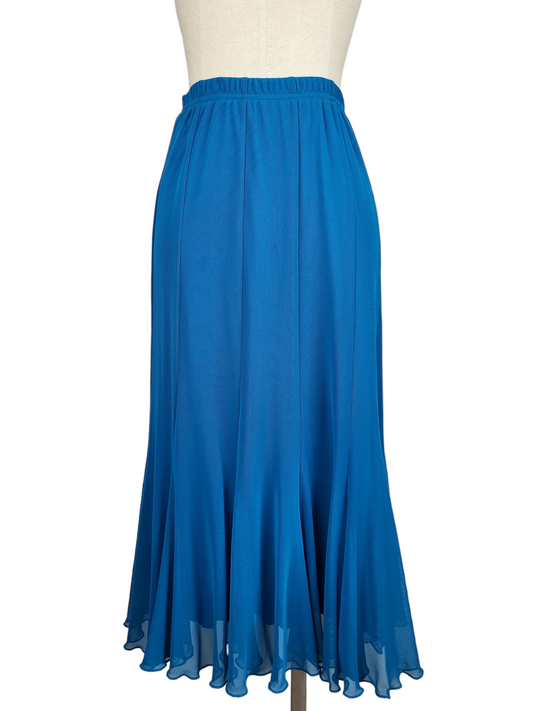 Paneled Mesh Overlay Maxi Skirt - Blue, front