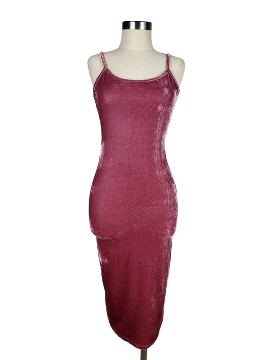 Pink Velvet Low Back Midi Dress, front