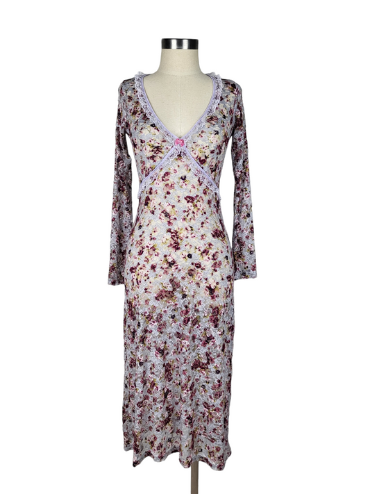 Sheer Lace Floral Dress with Sleeves | Size Small