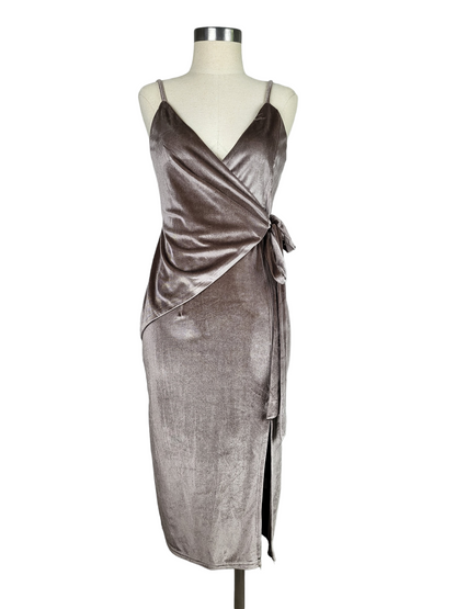 Velvet Wrap Dress with Tie, front