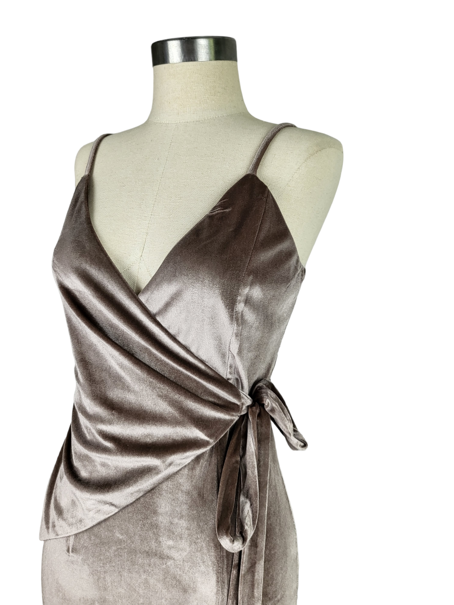 Velvet Wrap Dress with Tie, side front