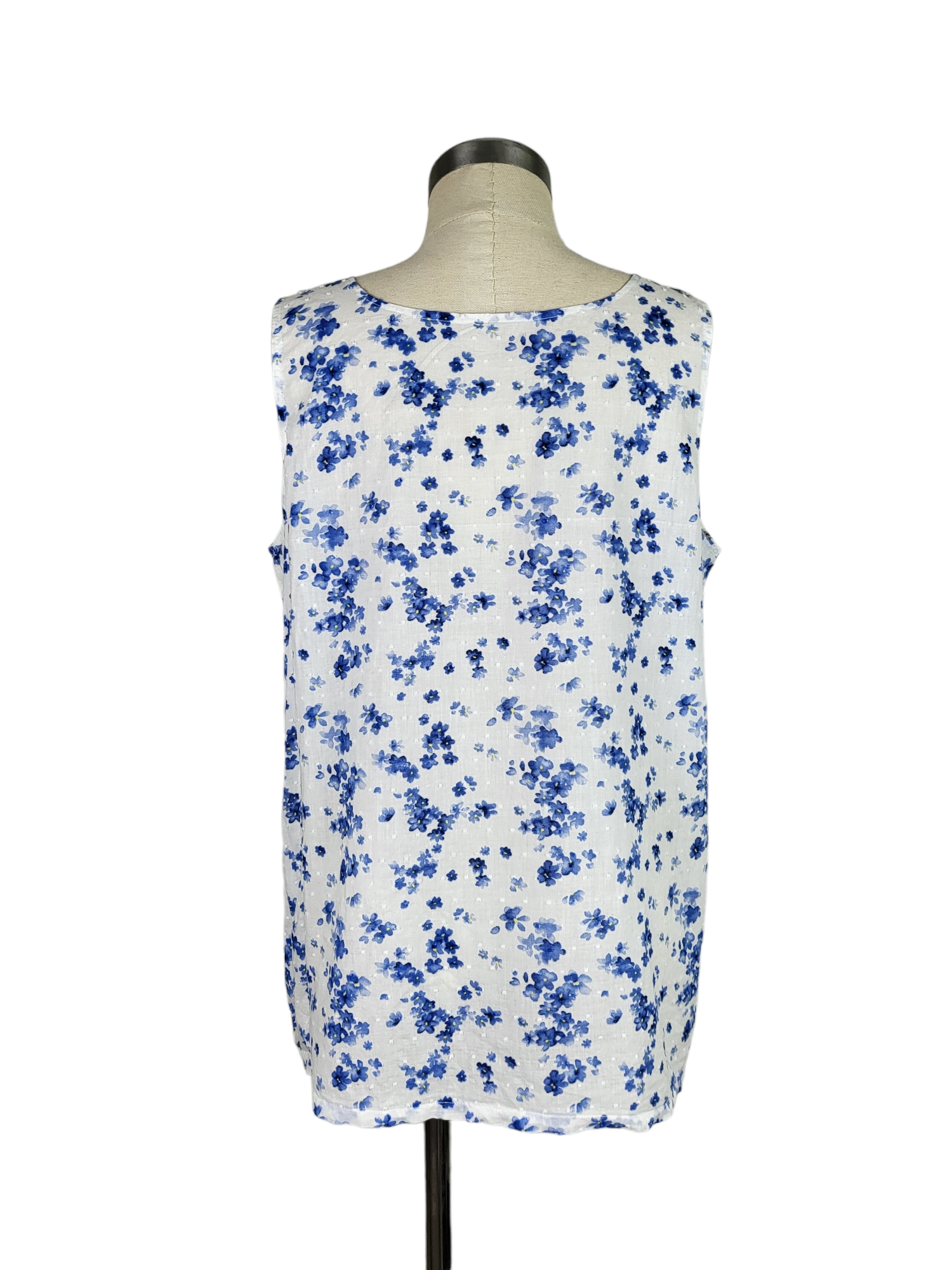 White Blue Floral Sleeveless Top, back